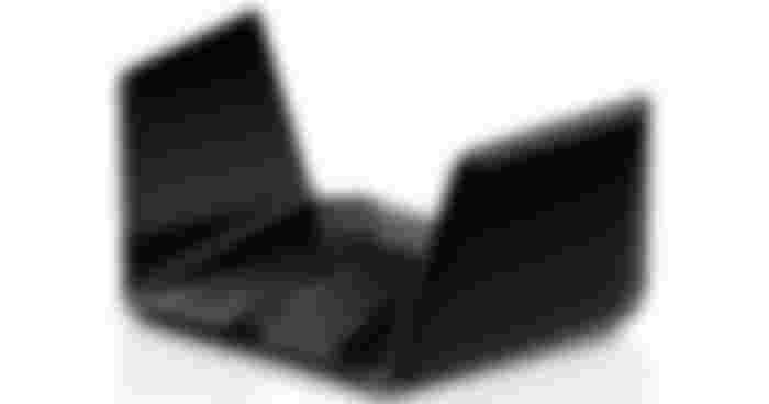 A black WiFi router with two winged antennae on either side.