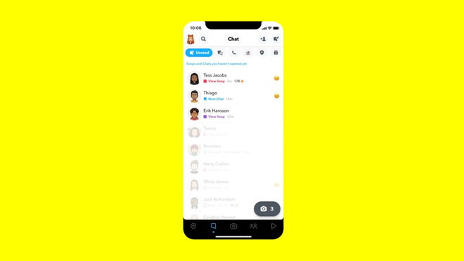 SFS Snapchat - An image of the Snapchat chat feed on an iPhone