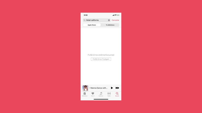 An image of the FUSE error within the Apple Music mobile app