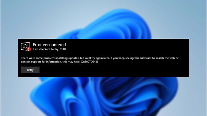 An image of the Windows 0x80070643 Error Code Message While Updating