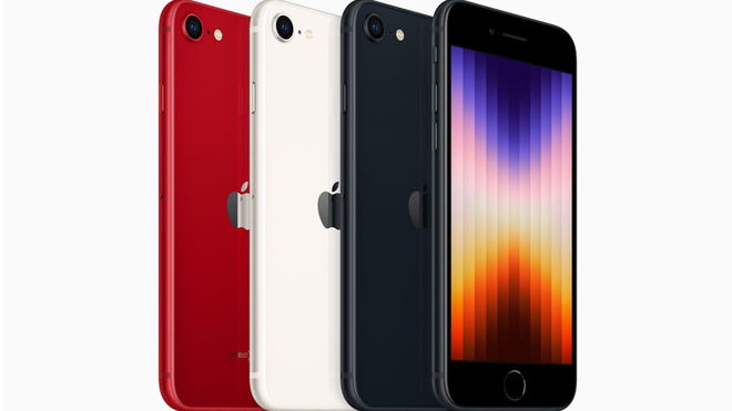 Various iPhone SE 2022 models in front of a white background