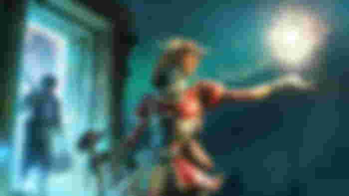 Nightingale player holding sledgehammer with arm out with another player standing in portal entrance