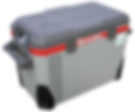 ENGEL MR040F-U1 product image of a two-tone grey fridge with red trim and white branding.