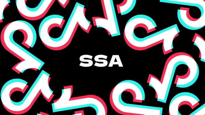 An image of SSA written in text with many TikTok logos surrounding the text - meaning