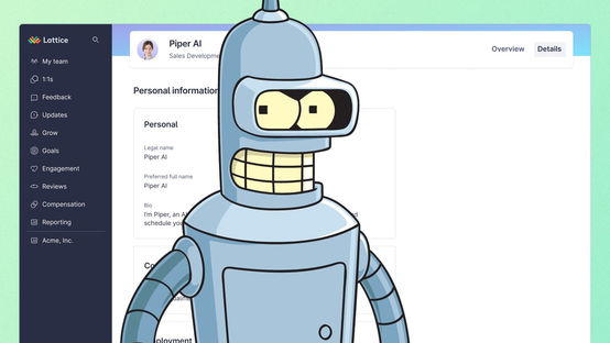 Bender the robot from Futurama in front of a screenshot of Lattice's new AI workers idea