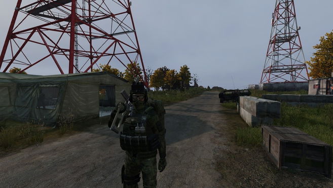Turn on Head Torch in DayZ - Soldier walking around a camp