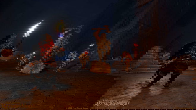 lord of the rings return to moria goblins chasing dwarf with broken weapon and only torch