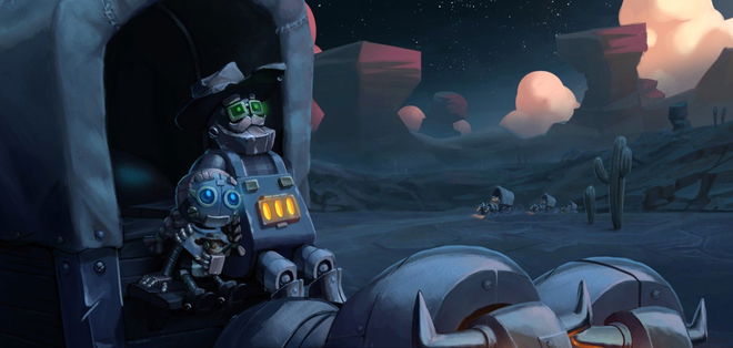 Steamworld Build review - two robots looking at the sky