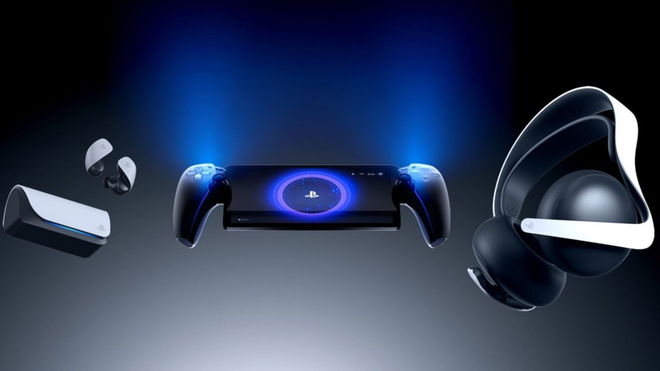Best PlayStation Portal accessories - An image of the PS portal along with earbuds and headphones