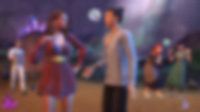 Sims chatting in a crystal-filled cave