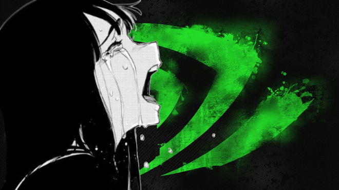 An anime girl crying at the Nvidia GTX brand 