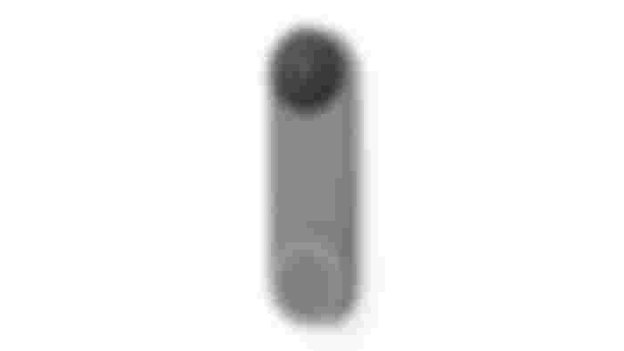 Google Nest product image of a rectangular grey with a black camera at the top.