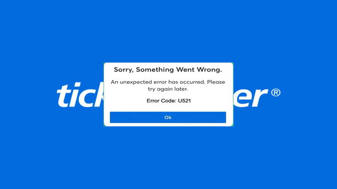 ticketmaster blue logo with error uf21 prompt in front