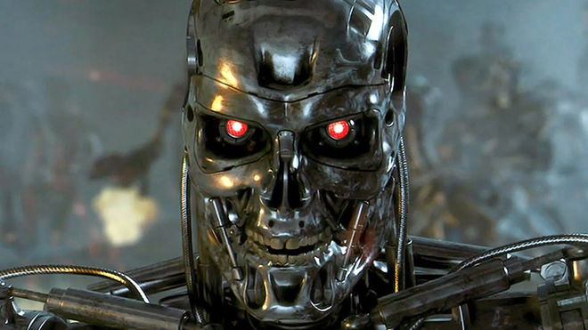 A close up of a Terminator robot from the Terminator franchise