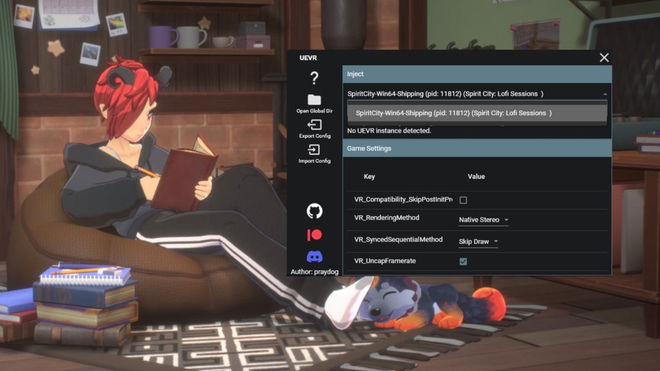 An image of the UEVR Mod menu - Install the mod