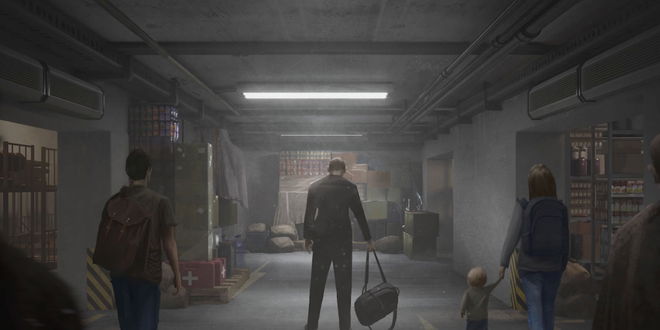 Various characters in Infection Free Zone, with one holding a backpack and others equipping one