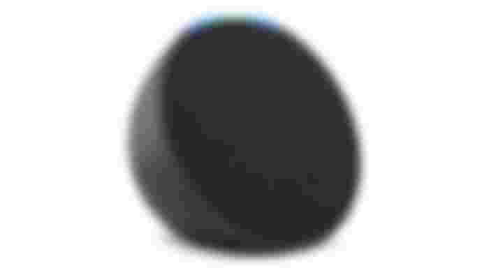 Echo Pop product image of a circular black speaker with a blue light at the top.