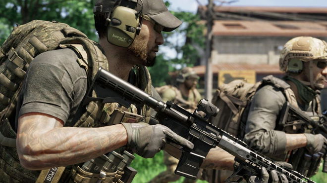 An image of multiple soldiers with rifles moving forward with caution - Gray Zone Warfare Server Error