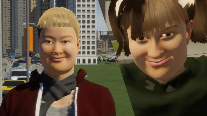 Two awful looking cities skylines 2 human NPCs