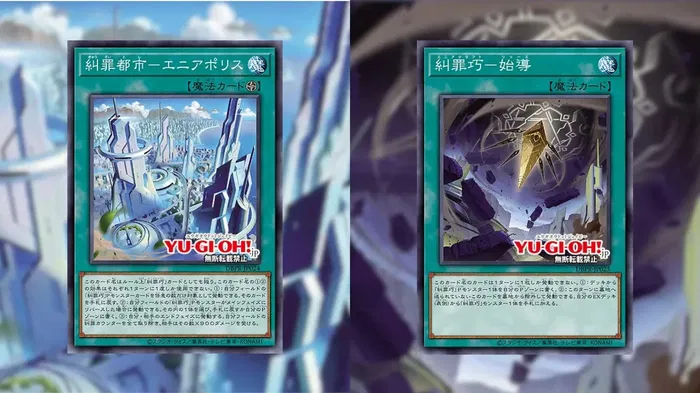 A picture of the Yu-Gi-Oh! cards, Enneapolis, the Sinquisition City and Enneacraft – Release.