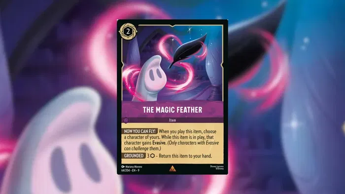 A picture of the Disney Lorcana card, The Magic Feather.