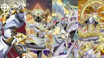 A picture from the Yu-Gi-Oh! cards, Constellar Castor, Tellarknight Cygnian,  Tellarknight Constellar Delteros, and Extellarknight Constellar Ptolemy Ω7.