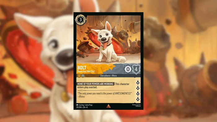 A picture of the Disney Lorcana card, Bolt - Down but Not Out.