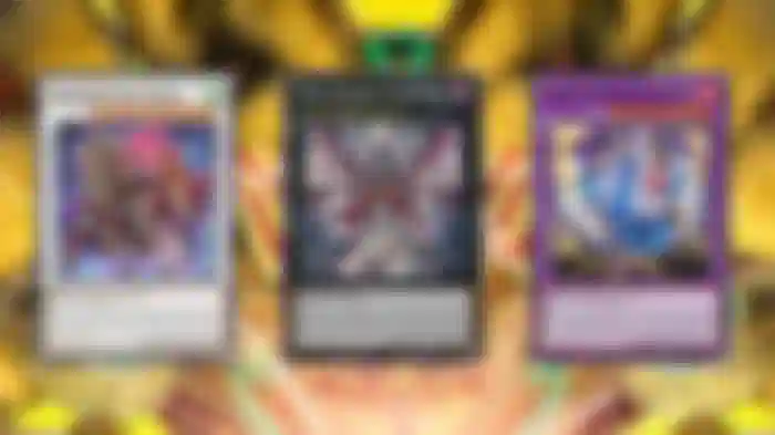 A picture of the Yu-Gi-Oh! cards, Baronne de Fleur, The Zombie Vampire, and Snake-Eyes Doomed Dragon.