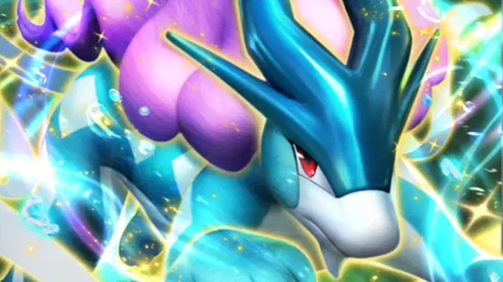 A picture from the Pokémon TCG Pocket card, Suicune ex.